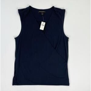 NWT Banana Republic Factory Top Navy Sleeveless Wrap Effect Soft Knit SM